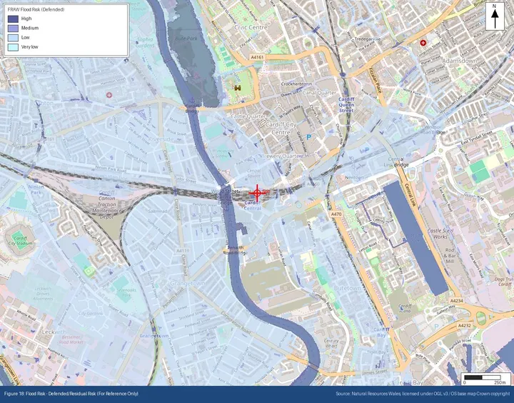 Figure 18 · Flood risk with defences, Cardiff sample report