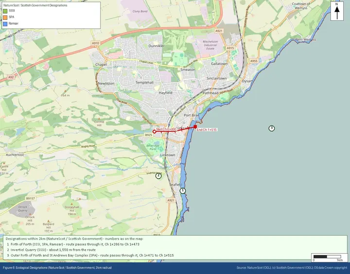Linear route with chainage, Kirkcaldy sample report
